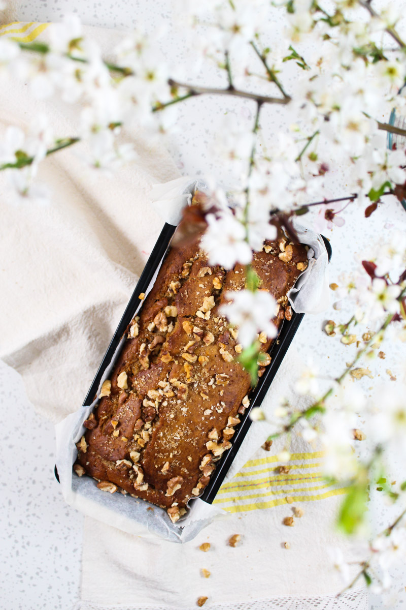 This Banana Walnut Bread is super moist – it is made with brown butter, coconut sugar, and nuts! 