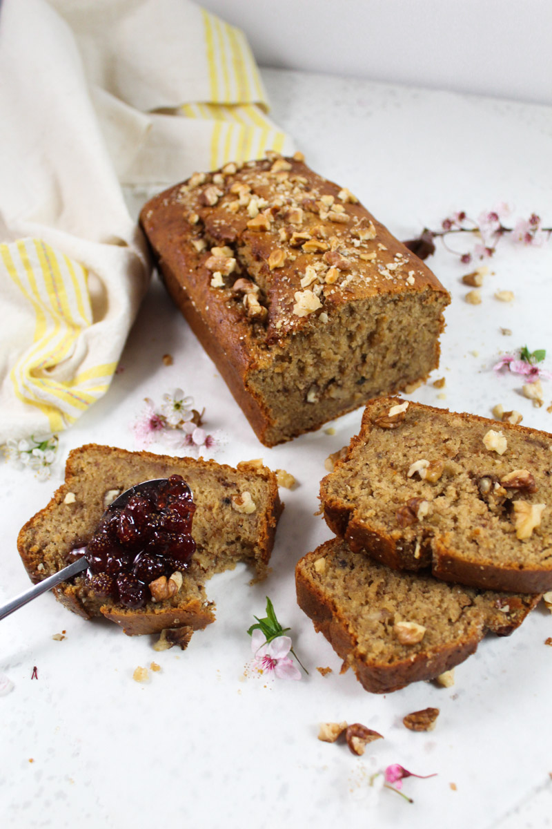 This Banana Walnut Bread is super moist – it is made with brown butter, coconut sugar, and nuts! 