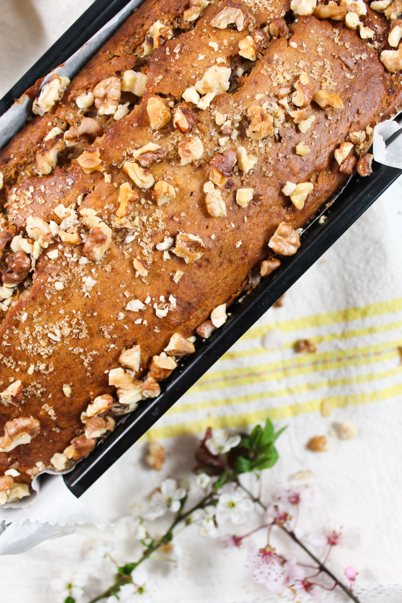 This Banana Walnut Bread is super moist – it is made with brown butter, coconut sugar, and nuts! 