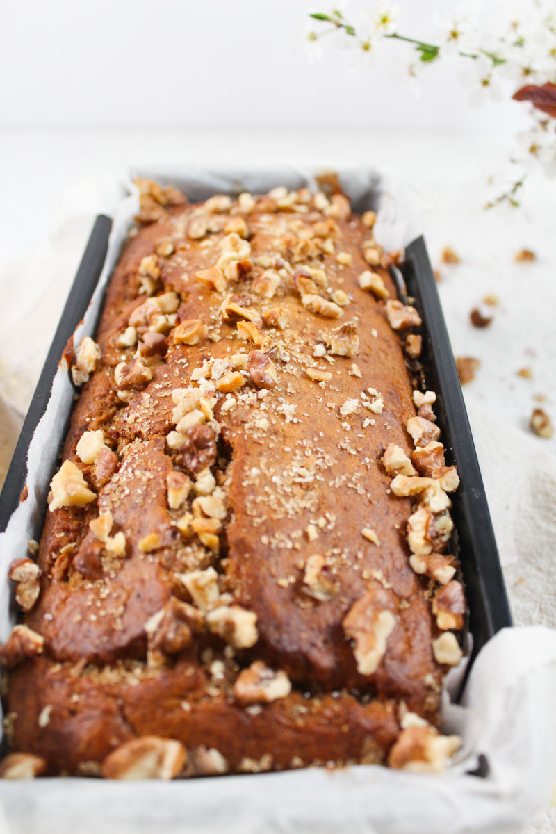 This Banana Walnut Bread is super moist – it is made with brown butter, coconut sugar, and nuts! 