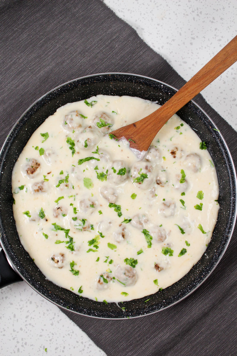 These Swedish meatballs can be served with mashed or boiled potatoes and lingonberry jam (if you want that Ikea experience), but feel free to serve them with rice or noodles.