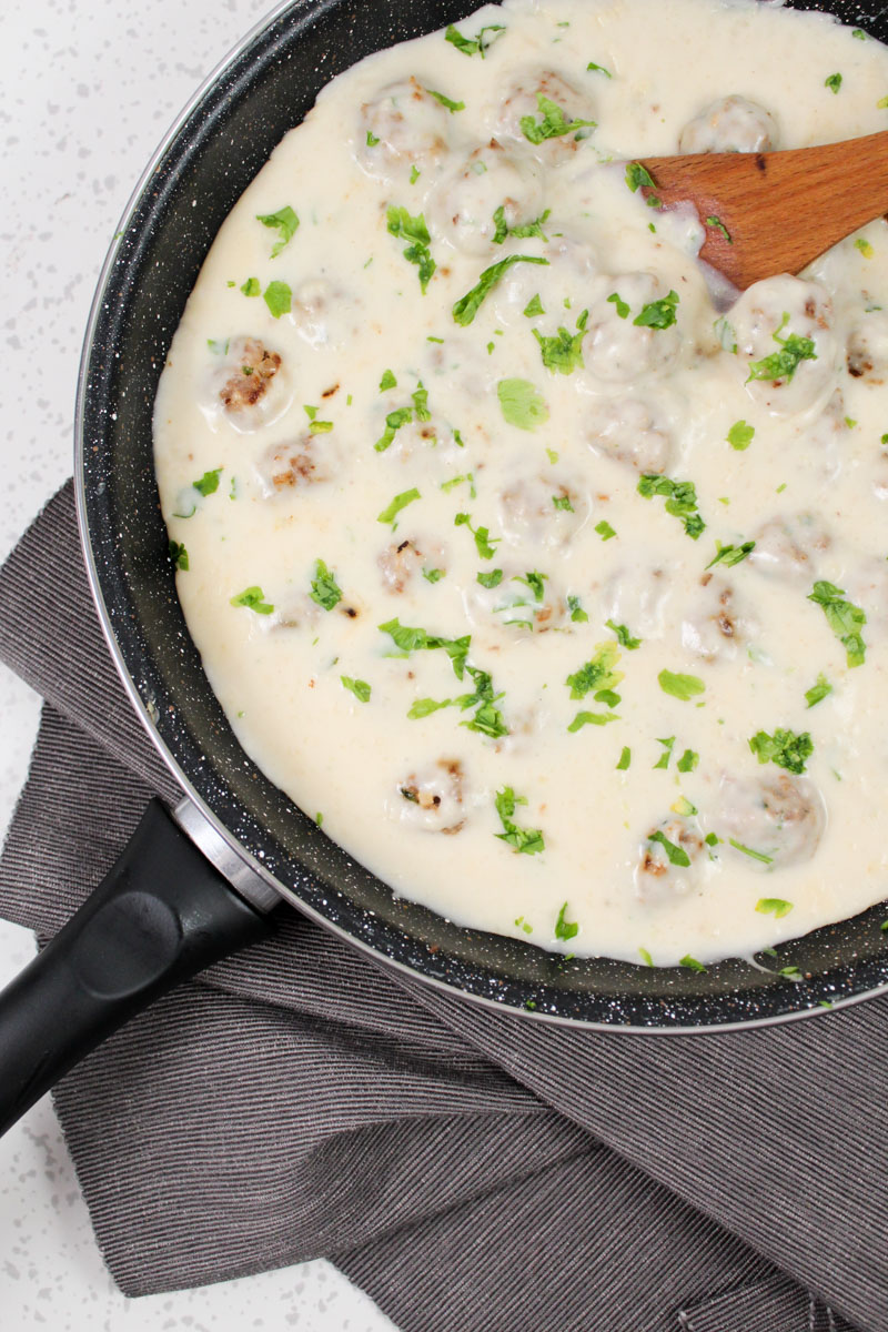 These Swedish meatballs can be served with mashed or boiled potatoes and lingonberry jam (if you want that Ikea experience), but feel free to serve them with rice or noodles.