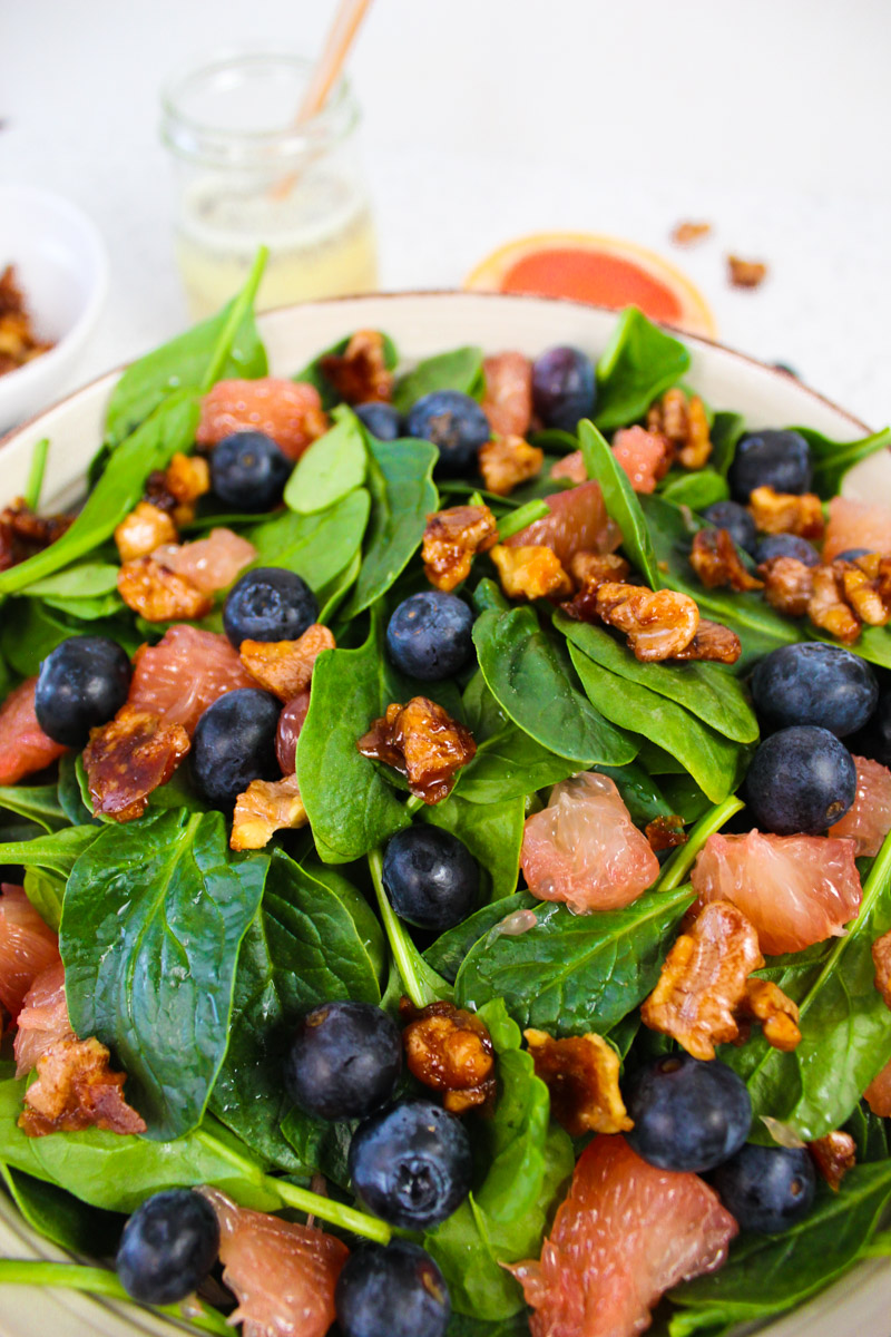 This easy Blueberry Grapefruit Spinach Salad is perfect for summer cookouts and easy family dinners.