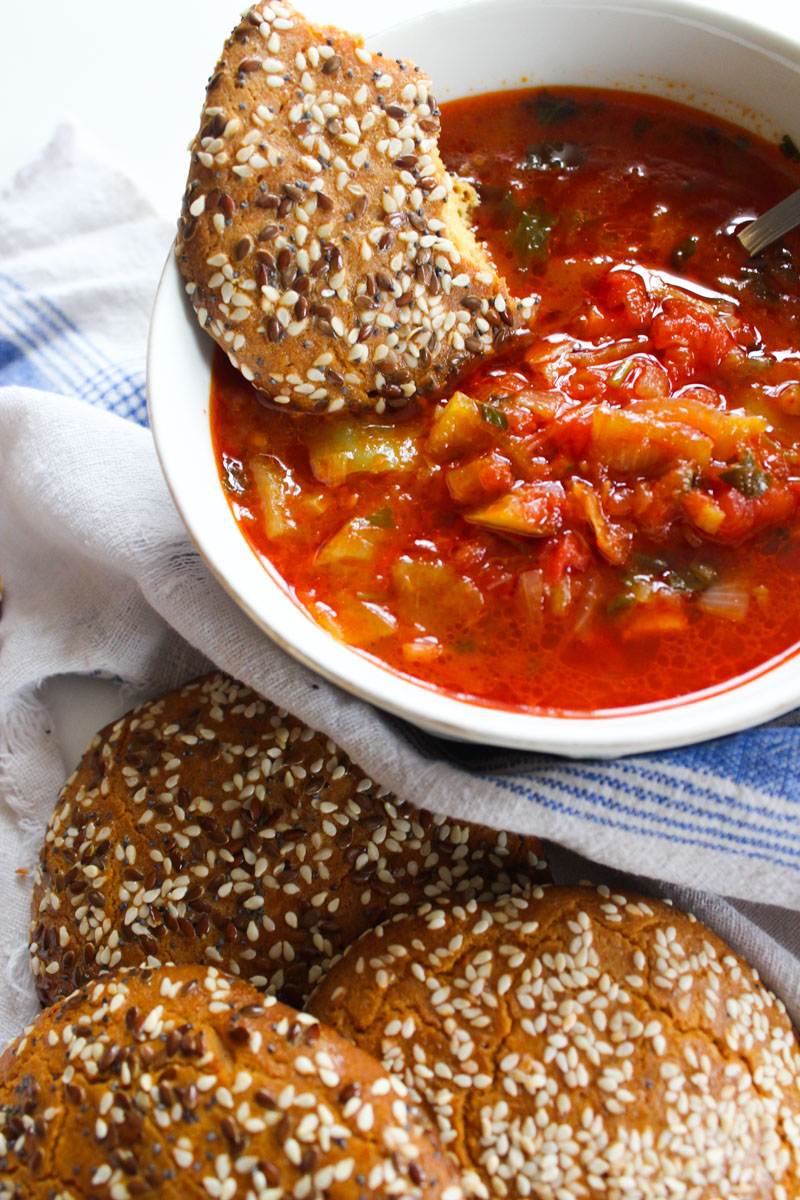 Tomato soup with onions, peppers, tomatoes and parsley