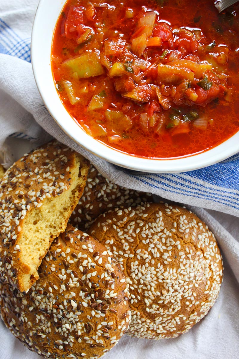 Tomato soup with onions, peppers, tomatoes and parsley